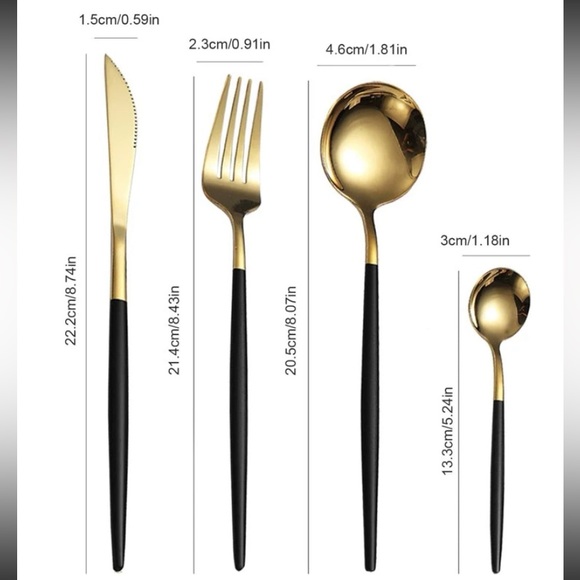 24 Piece Silverware Dinnerware Cutlery Set Black Gold Stainless Steel Elegant - Picture 5 of 12